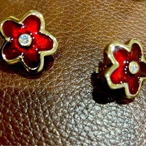 Lanciani Travel Jewelry Clover Earrings Clip-On Burgundy/Gold